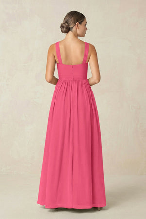 Cross Halter Neck Chiffon A-Line Bridesmaid Dress With Slit in Fuchsia - SHE IS ME BRIDESMAID DRESSES