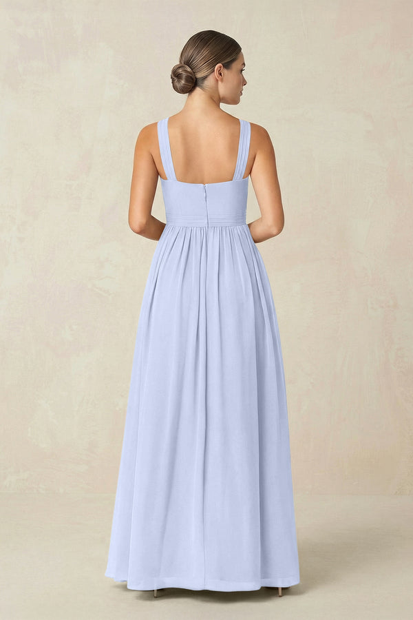 Cross Halter Neck Chiffon A-Line Bridesmaid Dress With Slit in Ice - SHE IS ME BRIDESMAID DRESSES