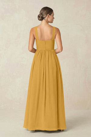 Cross Halter Neck Chiffon A-Line Bridesmaid Dress With Slit in Marigold - SHE IS ME BRIDESMAID DRESSES