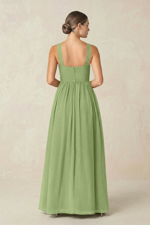 Cross Halter Neck Chiffon A-Line Bridesmaid Dress With Slit in Matcha - SHE IS ME BRIDESMAID DRESSES