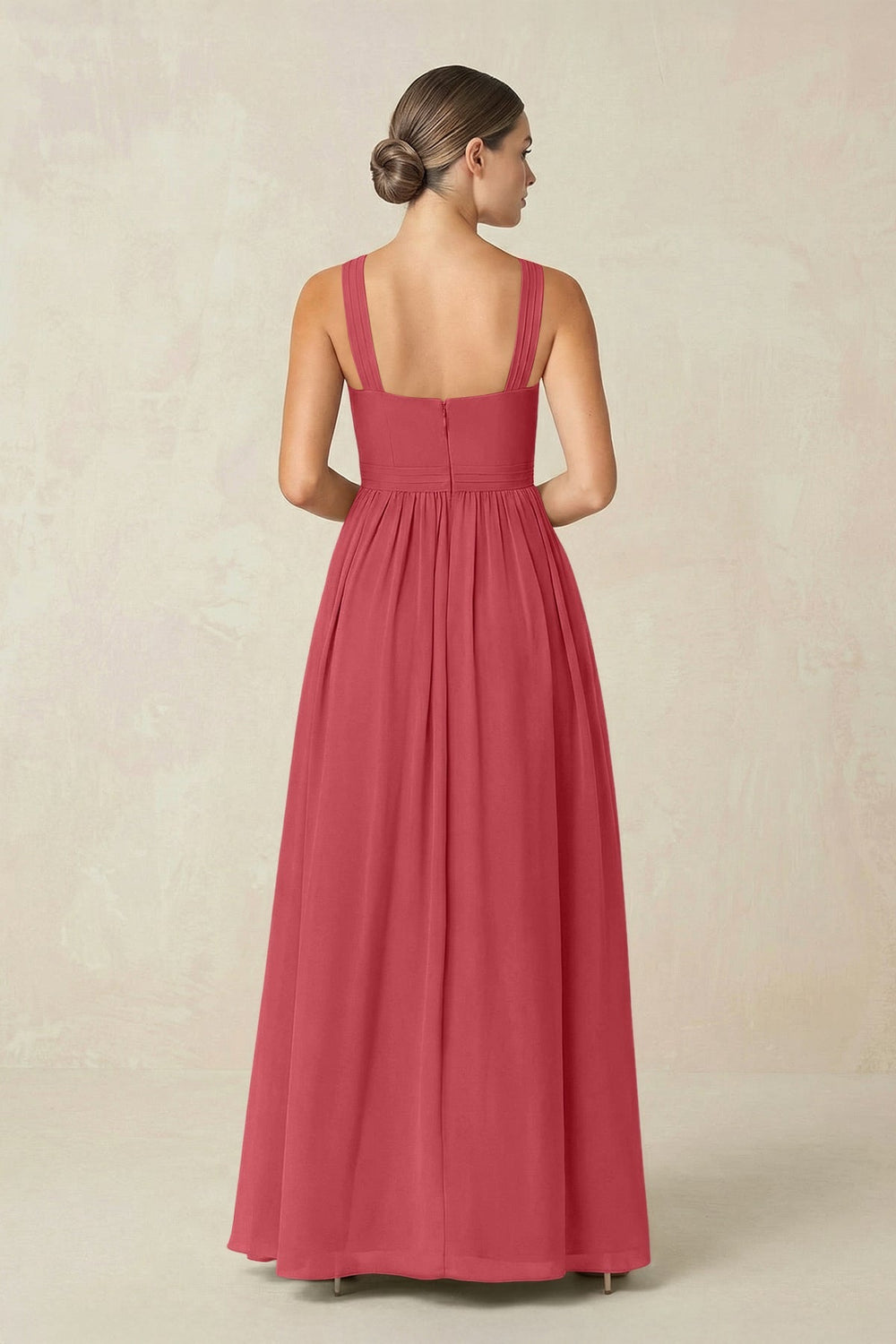 Cross Halter Neck Chiffon A-Line Bridesmaid Dress With Slit in Merlot - KISS BRIDAL BRIDESMAID DRESSES