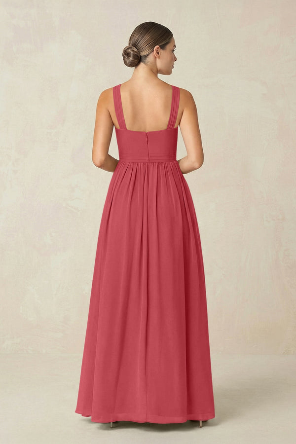 Cross Halter Neck Chiffon A-Line Bridesmaid Dress With Slit in Merlot - SHE IS ME BRIDESMAID DRESSES