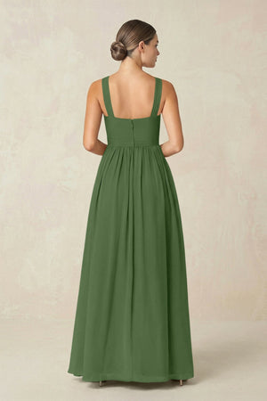Cross Halter Neck Chiffon A-Line Bridesmaid Dress With Slit in Moss - SHE IS ME BRIDESMAID DRESSES