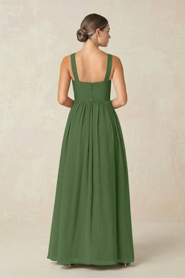 Cross Halter Neck Chiffon A-Line Bridesmaid Dress With Slit in Moss - SHE IS ME BRIDESMAID DRESSES