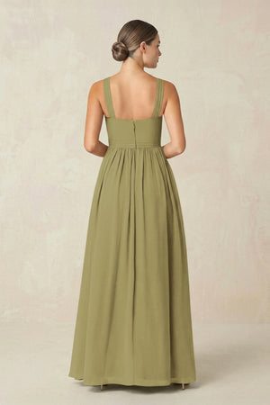 Cross Halter Neck Chiffon A-Line Bridesmaid Dress With Slit in Moss Green (2) | KISSBRIDAL
