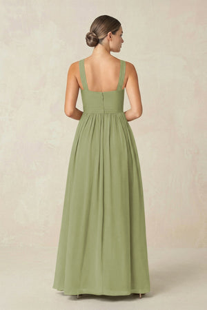 Cross Halter Neck Chiffon A-Line Bridesmaid Dress With Slit in Moss Green - SHE IS ME BRIDESMAID DRESSES
