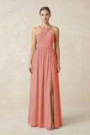 Cross Halter Neck Chiffon A-Line Bridesmaid Dress With Slit in Mulberry - SHE IS ME BRIDESMAID DRESSES