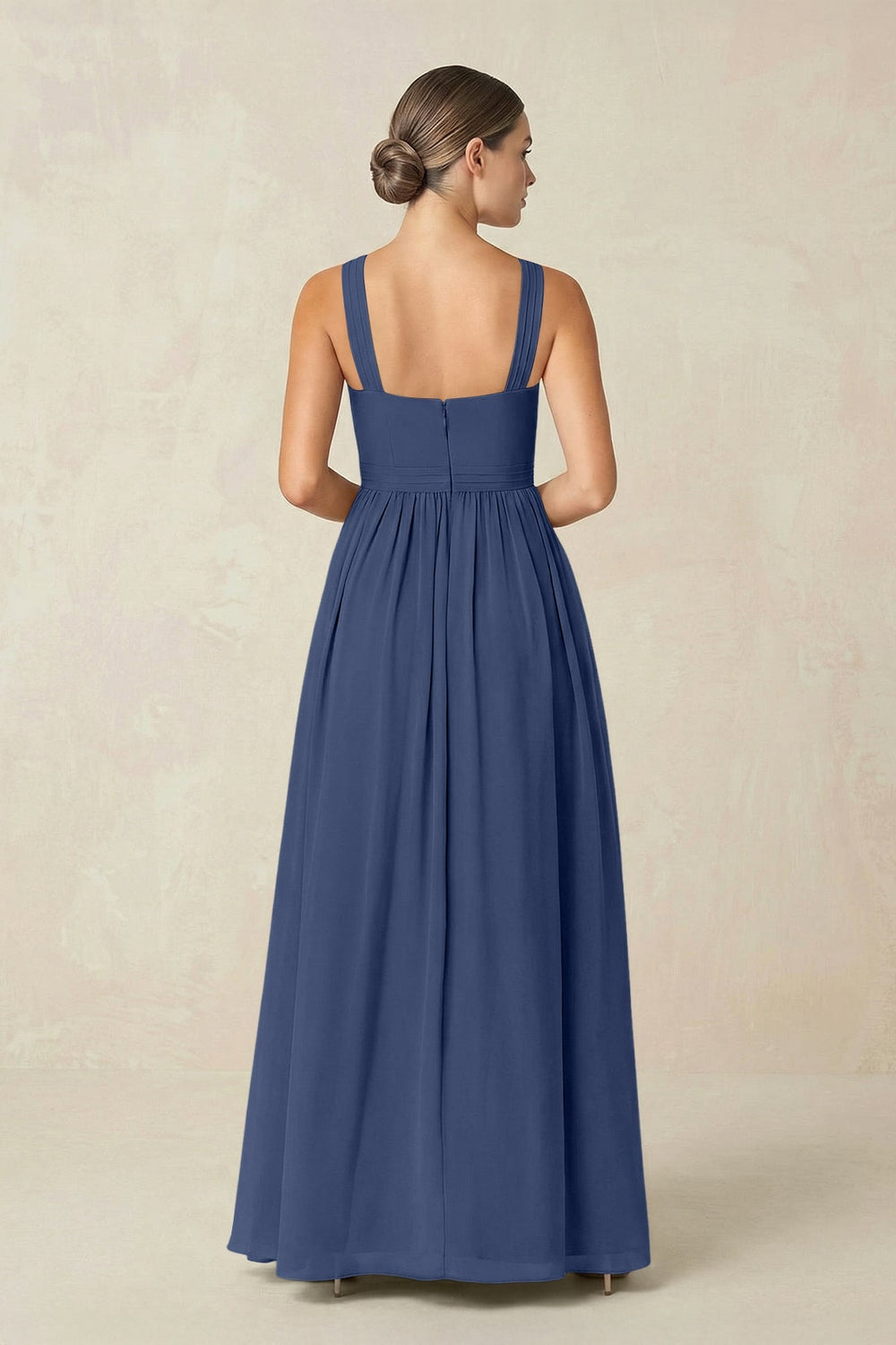 Cross Halter Neck Chiffon A-Line Bridesmaid Dress With Slit in Navy - KISS BRIDAL BRIDESMAID DRESSES