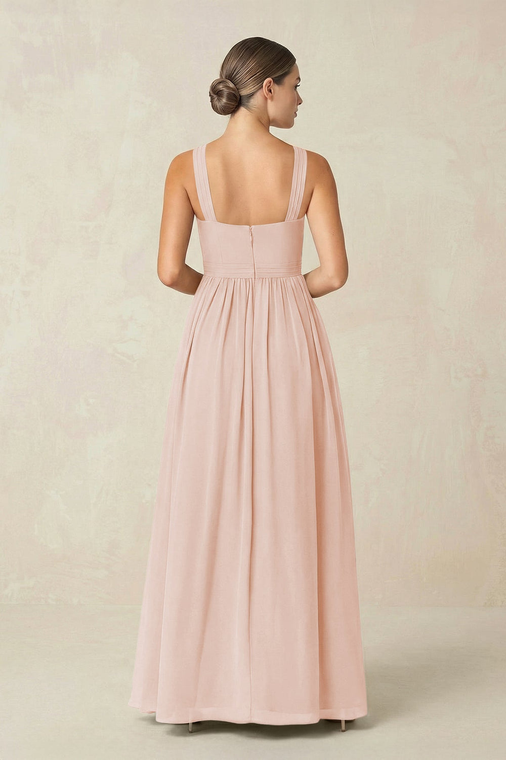 Cross Halter Neck Chiffon A-Line Bridesmaid Dress With Slit in Pale Blush - KISS BRIDAL BRIDESMAID DRESSES