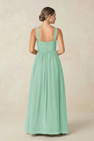 Cross Halter Neck Chiffon A-Line Bridesmaid Dress With Slit in Pale Pistachio - SHE IS ME BRIDESMAID DRESSES