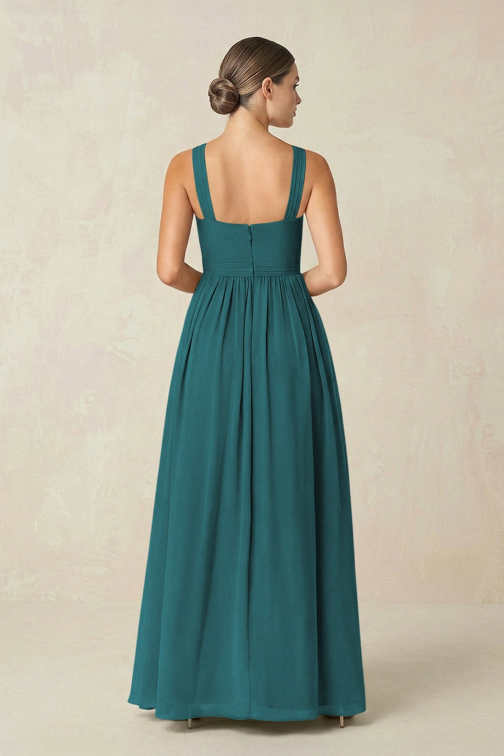 Cross Halter Neck Chiffon A-Line Bridesmaid Dress With Slit in Pine - KISS BRIDAL BRIDESMAID DRESSES