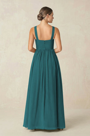 Cross Halter Neck Chiffon A-Line Bridesmaid Dress With Slit in Pine - SHE IS ME BRIDESMAID DRESSES