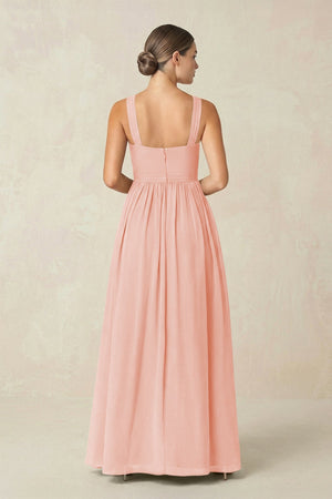 Cross Halter Neck Chiffon A-Line Bridesmaid Dress With Slit in Rose Petal - SHE IS ME BRIDESMAID DRESSES