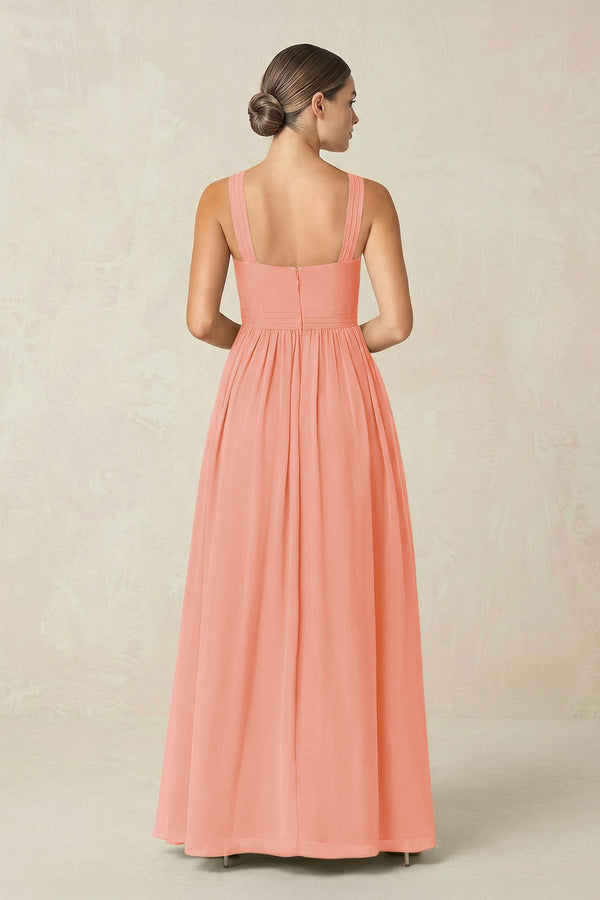 Cross Halter Neck Chiffon A-Line Bridesmaid Dress With Slit in Rosette - SHE IS ME BRIDESMAID DRESSES