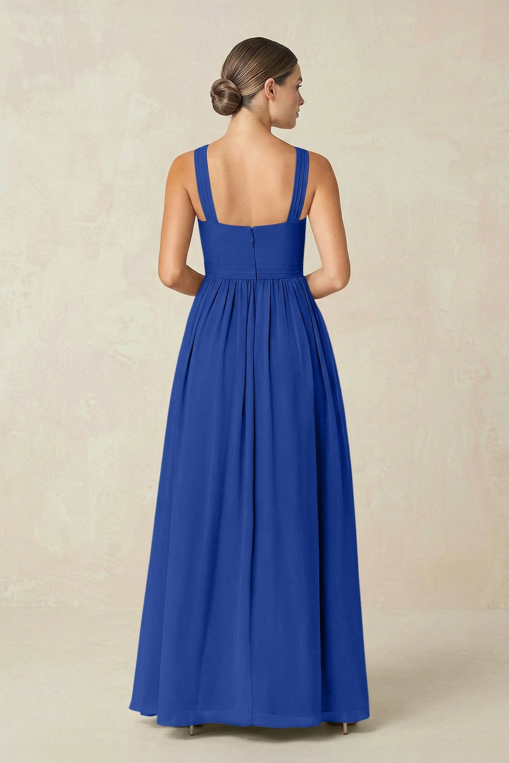 Cross Halter Neck Chiffon A-Line Bridesmaid Dress With Slit in Royal Blue - KISS BRIDAL BRIDESMAID DRESSES