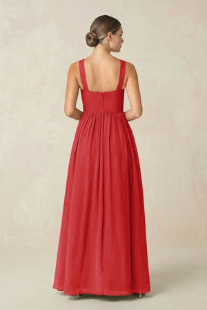 Cross Halter Neck Chiffon A-Line Bridesmaid Dress With Slit in Ruby Red - SHE IS ME BRIDESMAID DRESSES