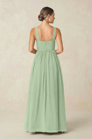 Cross Halter Neck Chiffon A-Line Bridesmaid Dress With Slit in Sage - SHE IS ME BRIDESMAID DRESSES