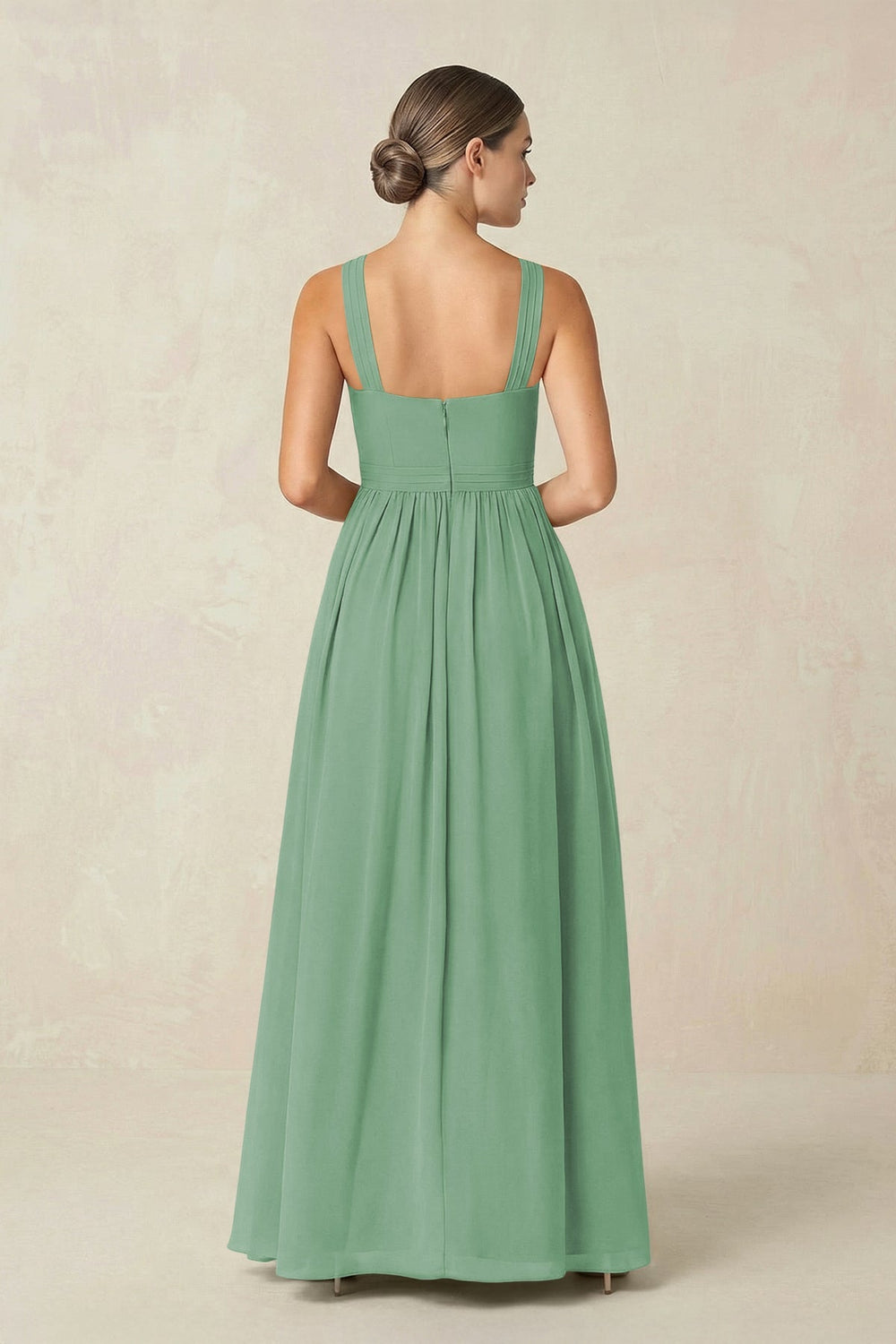 Cross Halter Neck Chiffon A-Line Bridesmaid Dress With Slit in Sea Glass - KISS BRIDAL BRIDESMAID DRESSES