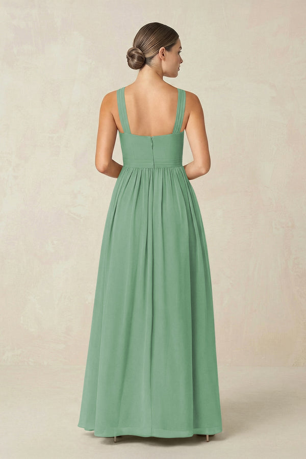 Cross Halter Neck Chiffon A-Line Bridesmaid Dress With Slit in Sea Glass - SHE IS ME BRIDESMAID DRESSES