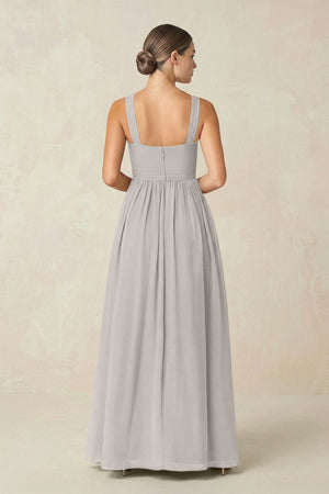 Cross Halter Neck Chiffon A-Line Bridesmaid Dress With Slit in Silver - SHE IS ME BRIDESMAID DRESSES