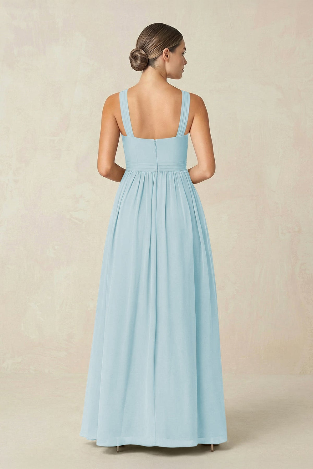 Cross Halter Neck Chiffon A-Line Bridesmaid Dress With Slit in Sky Blue - KISS BRIDAL BRIDESMAID DRESSES