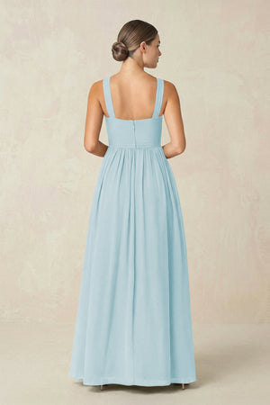 Cross Halter Neck Chiffon A-Line Bridesmaid Dress With Slit in Sky Blue - SHE IS ME BRIDESMAID DRESSES