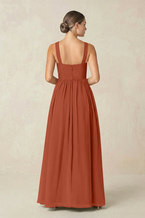 Cross Halter Neck Chiffon A-Line Bridesmaid Dress With Slit in Spice - SHE IS ME BRIDESMAID DRESSES