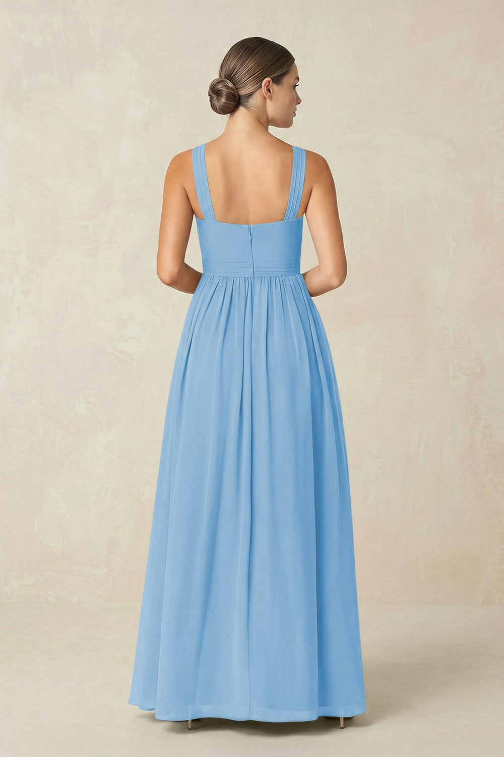 Cross Halter Neck Chiffon A-Line Bridesmaid Dress With Slit in Steel Blue - KISS BRIDAL BRIDESMAID DRESSES