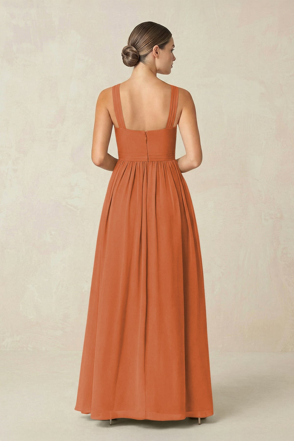 Cross Halter Neck Chiffon A-Line Bridesmaid Dress With Slit in Terracotta - KISS BRIDAL BRIDESMAID DRESSES