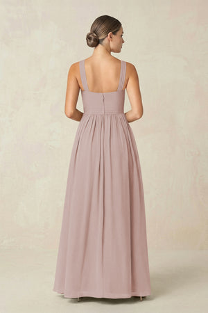 Cross Halter Neck Chiffon A-Line Bridesmaid Dress With Slit in Toffee (2) | KISSBRIDAL