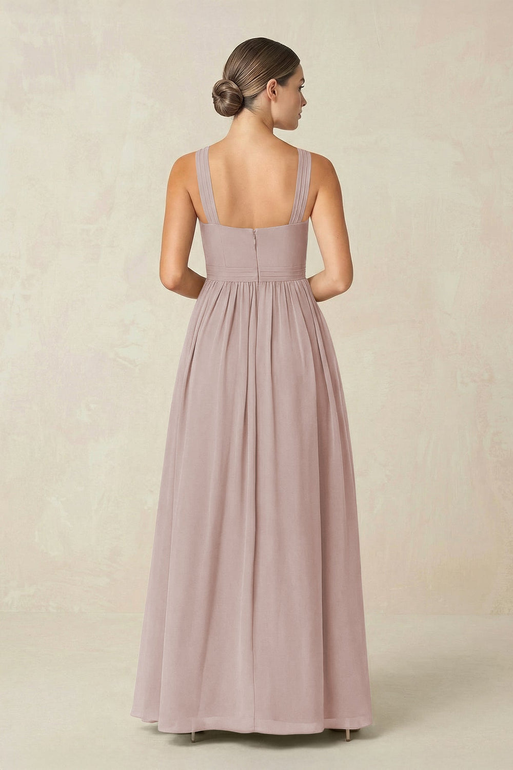 Cross Halter Neck Chiffon A-Line Bridesmaid Dress With Slit in Toffee - KISS BRIDAL BRIDESMAID DRESSES