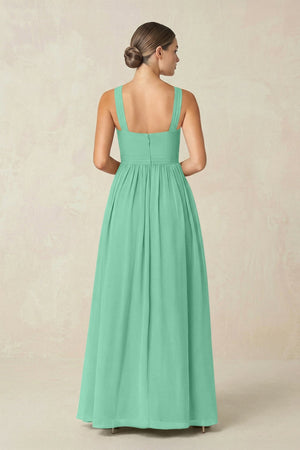 Cross Halter Neck Chiffon A-Line Bridesmaid Dress With Slit in Turquoise - SHE IS ME BRIDESMAID DRESSES