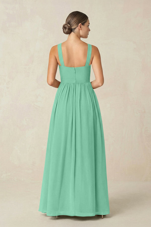 Cross Halter Neck Chiffon A-Line Bridesmaid Dress With Slit in Turquoise - SHE IS ME BRIDESMAID DRESSES
