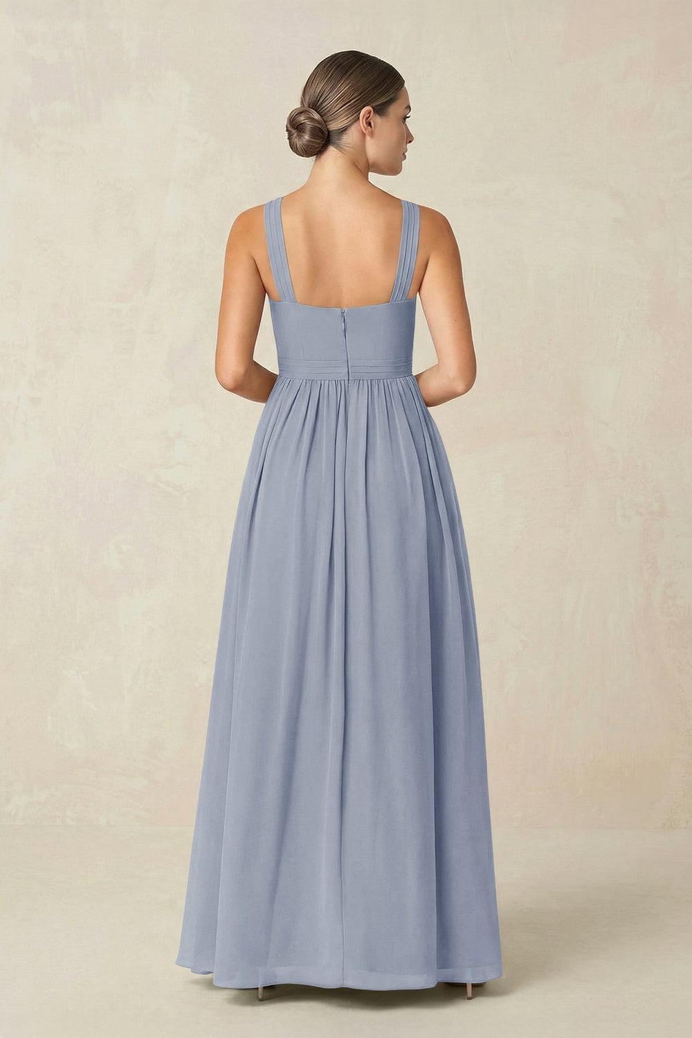 Cross Halter Neck Chiffon A-Line Bridesmaid Dress With Slit in Twilight - KISS BRIDAL BRIDESMAID DRESSES