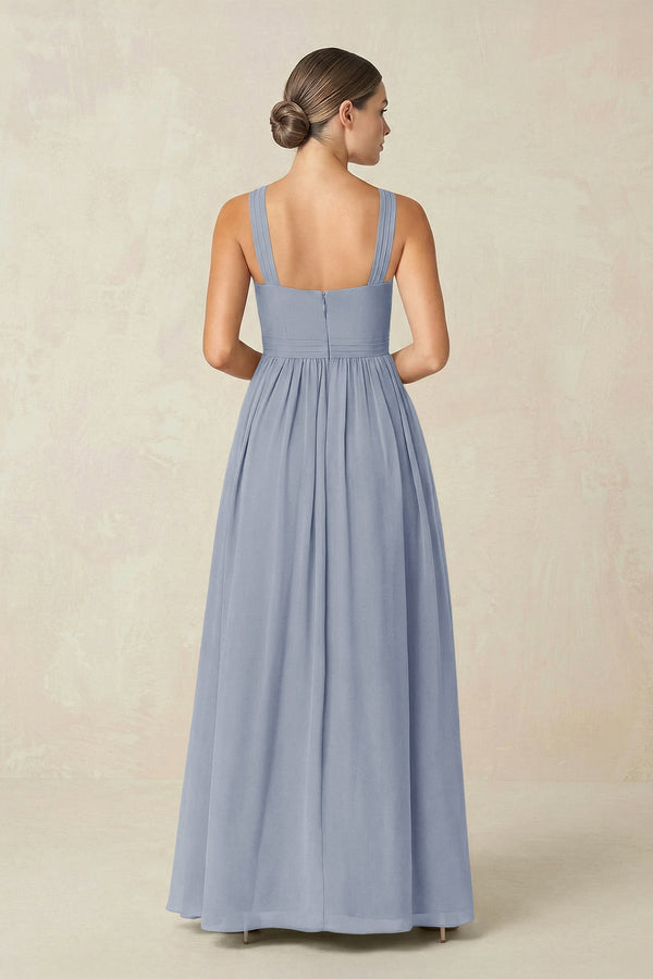 Cross Halter Neck Chiffon A-Line Bridesmaid Dress With Slit in Twilight - SHE IS ME BRIDESMAID DRESSES