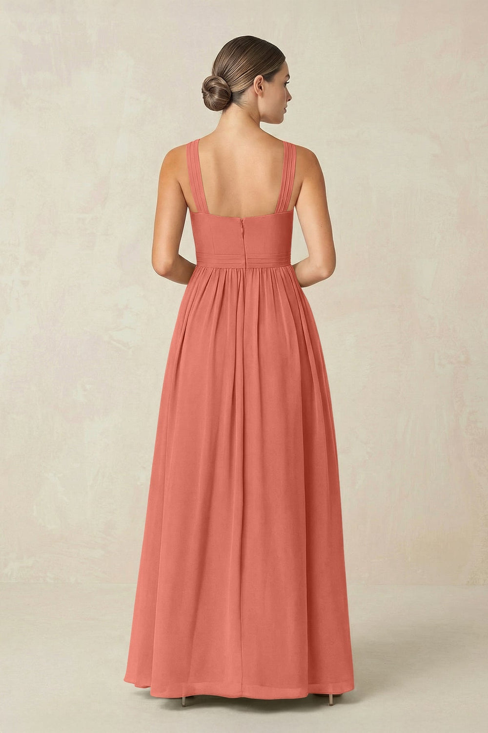 Cross Halter Neck Chiffon A-Line Bridesmaid Dress With Slit in Wild Rose - KISS BRIDAL BRIDESMAID DRESSES