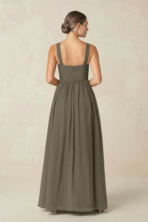Cross Halter Neck Chiffon A-Line Bridesmaid Dress With Slit in Willow Green - SHE IS ME BRIDESMAID DRESSES