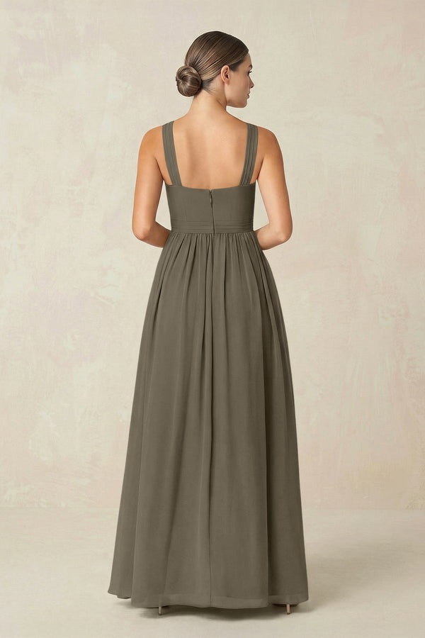 Cross Halter Neck Chiffon A-Line Bridesmaid Dress With Slit in Willow Green - SHE IS ME BRIDESMAID DRESSES