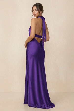 Cross Halter Sheath Bridesmaid Dress With Slit in Amethyst - KISS BRIDAL Bridesmaid Dresses