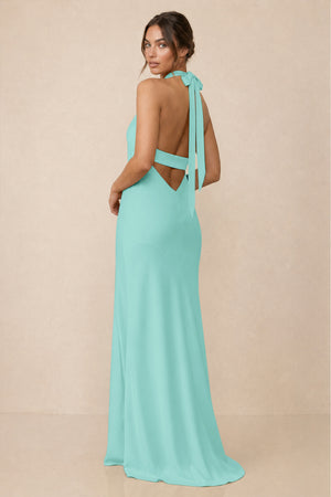 Cross Halter Sheath Bridesmaid Dress With Slit in Aqua (2) | KISSBRIDAL