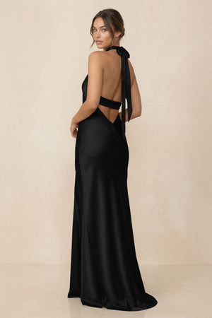 Cross Halter Sheath Bridesmaid Dress With Slit in Black - KISS BRIDAL Bridesmaid Dresses