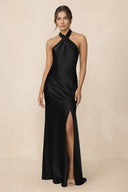 Cross Halter Sheath Bridesmaid Dress With Slit in Black - KISS BRIDAL Bridesmaid Dresses