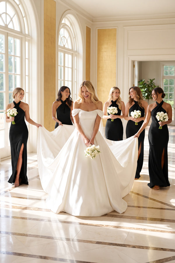 Cross Halter Sheath Bridesmaid Dress With Slit in Black | KISSBRIDAL