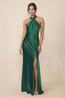 Cross Halter Sheath Bridesmaid Dress With Slit in Dark Green - KISS BRIDAL Bridesmaid Dresses