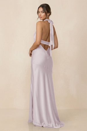 Cross Halter Sheath Bridesmaid Dress With Slit in Dusk - KISS BRIDAL Bridesmaid Dresses