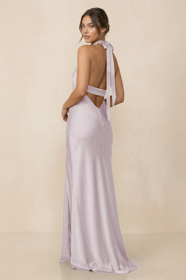 Cross Halter Sheath Bridesmaid Dress With Slit in Dusk - KISS BRIDAL Bridesmaid Dresses