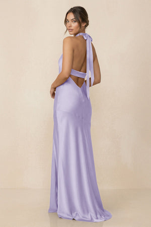 Cross Halter Sheath Bridesmaid Dress With Slit in Lavender - KISS BRIDAL Bridesmaid Dresses
