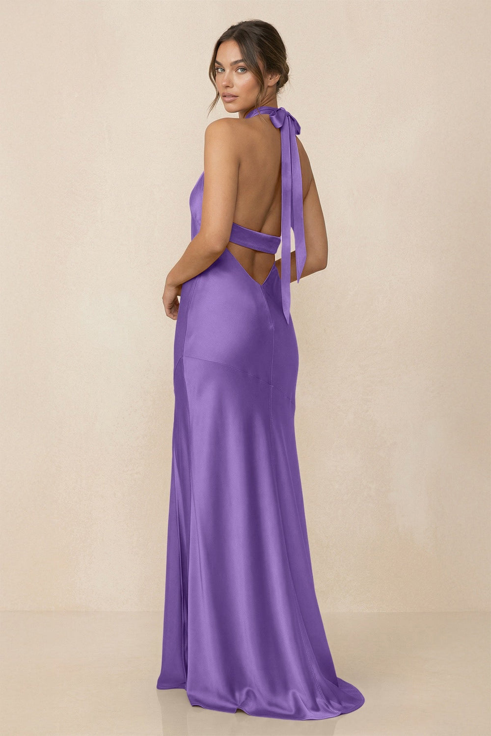 Cross Halter Sheath Bridesmaid Dress With Slit in Lilac - KISS BRIDAL Bridesmaid Dresses