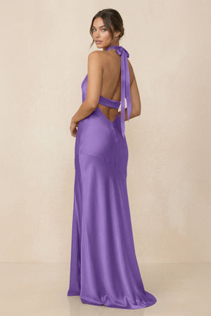 Cross Halter Sheath Bridesmaid Dress With Slit in Lilac - KISS BRIDAL Bridesmaid Dresses