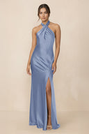 Cross Halter Sheath Bridesmaid Dress With Slit in Mist - KISS BRIDAL Bridesmaid Dresses